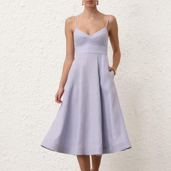 ZIMMERMANN MIDI Picnic Dress - NEW with TAGS - Pastel Lavender Purple Blue LINEN - Picture 1 of 11